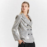 Primetime Looks-Plaid double-breasted blazer with sequins