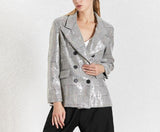 Plaid double-breasted blazer with sequins