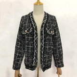 Primetime Looks-Plaid tweed V-Neck blazer