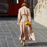Pleated Belted Trench in beige