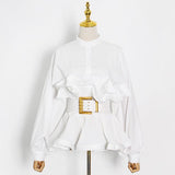 Pleated Ruffles Belted Blouse in colors