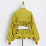 Pleated Ruffles Belted Blouse in colors