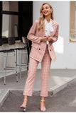 Primetime Looks-Powder pink plaid pant suit