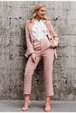 Powder pink plaid pant suit