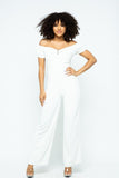 Primetime Looks-Puff Short Sleeve Jumpsuit With U Metal Details And Back Open Zippered