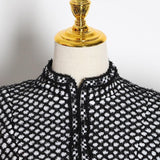 Primetime Looks-Puff-sleeve houndstooth short jacket