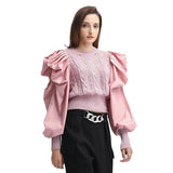 Puff-sleeve knitted sweater in colors