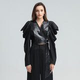 Puff-sleeve patchwork sashed top