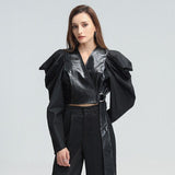 Puff-sleeve patchwork sashed top