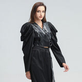 Puff-sleeve patchwork sashed top