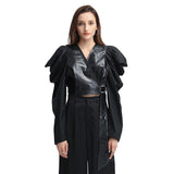 Puff-sleeve patchwork sashed top