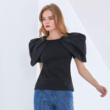 Puffed Pleated Sleeve Blouse in colors