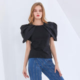 Puffed Pleated Sleeve Blouse in colors