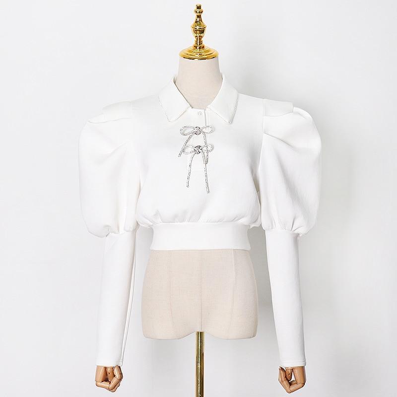 Puffed Sleeve CropTop with bows in colors