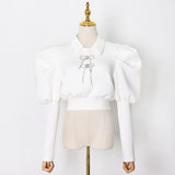 Puffed Sleeve CropTop with bows in colors