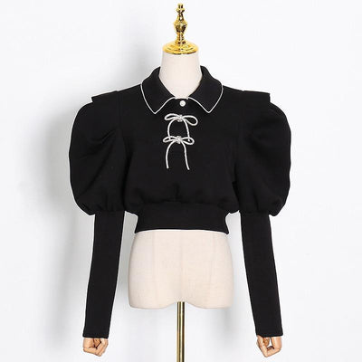 Puffed Sleeve CropTop with bows in colors