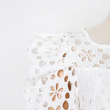 Puffed Sleeve Midi Lace Dress in colors