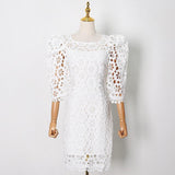 Puffed Sleeve Midi Lace Dress in colors