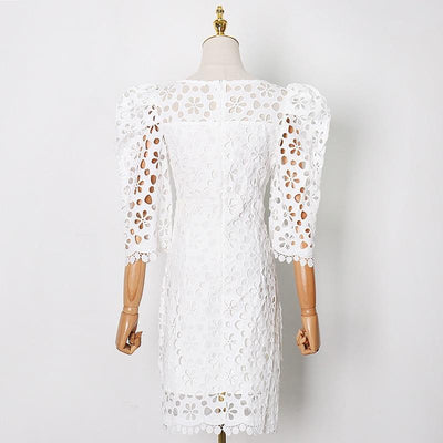 Puffed Sleeve Midi Lace Dress in colors