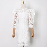 Puffed Sleeve Midi Lace Dress in colors