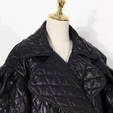 Puffed Sleeves Quilted Belted Coat
