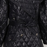 Puffed Sleeves Quilted Belted Coat