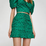 Puffy Top and Ruched Skirt Polka dot Set-set-Primetime-Looks