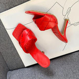 Quilted high-heel mules in colors