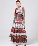 RED BLOOM Bow Ruffled Maxi Dress
