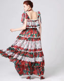 RED BLOOM Bow Ruffled Maxi Dress