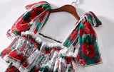 RED BLOOM Bow Ruffled Maxi Dress