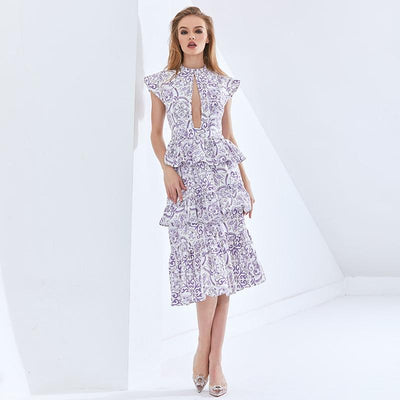 RIZZA Ruffled Printed Midi Dress in colors