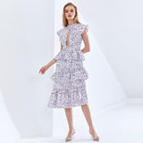 RIZZA Ruffled Printed Midi Dress in colors