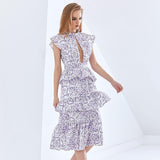 RIZZA Ruffled Printed Midi Dress in colors
