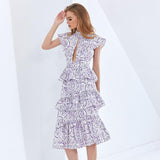 RIZZA Ruffled Printed Midi Dress in colors