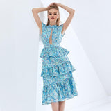 RIZZA Ruffled Printed Midi Dress in colors