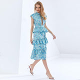 RIZZA Ruffled Printed Midi Dress in colors