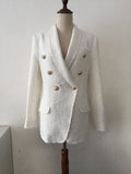 Primetime Looks-Rodeo Drive cotton-blend double-breasted long blazer in white