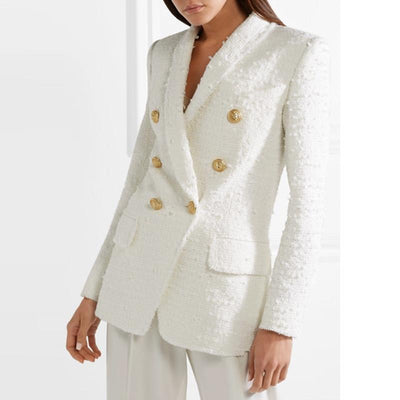 Primetime Looks-Rodeo Drive cotton-blend double-breasted long blazer in white