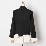 Romantic Double-breasted Blazer with Ruffled Hem