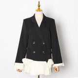Romantic Double-breasted Blazer with Ruffled Hem