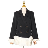 Romantic Double-breasted Blazer with Ruffled Hem