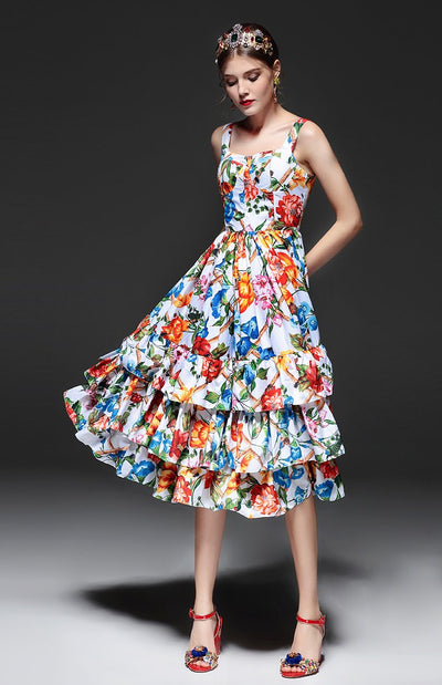 ROSITA Ruffled Floral Print Mini Dress