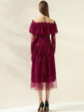 ROWAN Embroidery Mesh Cascading Ruffle Dress