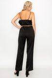 Primetime Looks-Ruffle Trim Belted Jumpsuit in Black