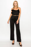Primetime Looks-Ruffle Trim Belted Jumpsuit in Black