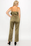 Primetime Looks-Ruffle Trim Belted Jumpsuit in Green