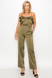 Primetime Looks-Ruffle Trim Belted Jumpsuit in Green