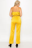 Primetime Looks-Ruffle Trim Belted Jumpsuit in Yellow