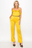 Primetime Looks-Ruffle Trim Belted Jumpsuit in Yellow